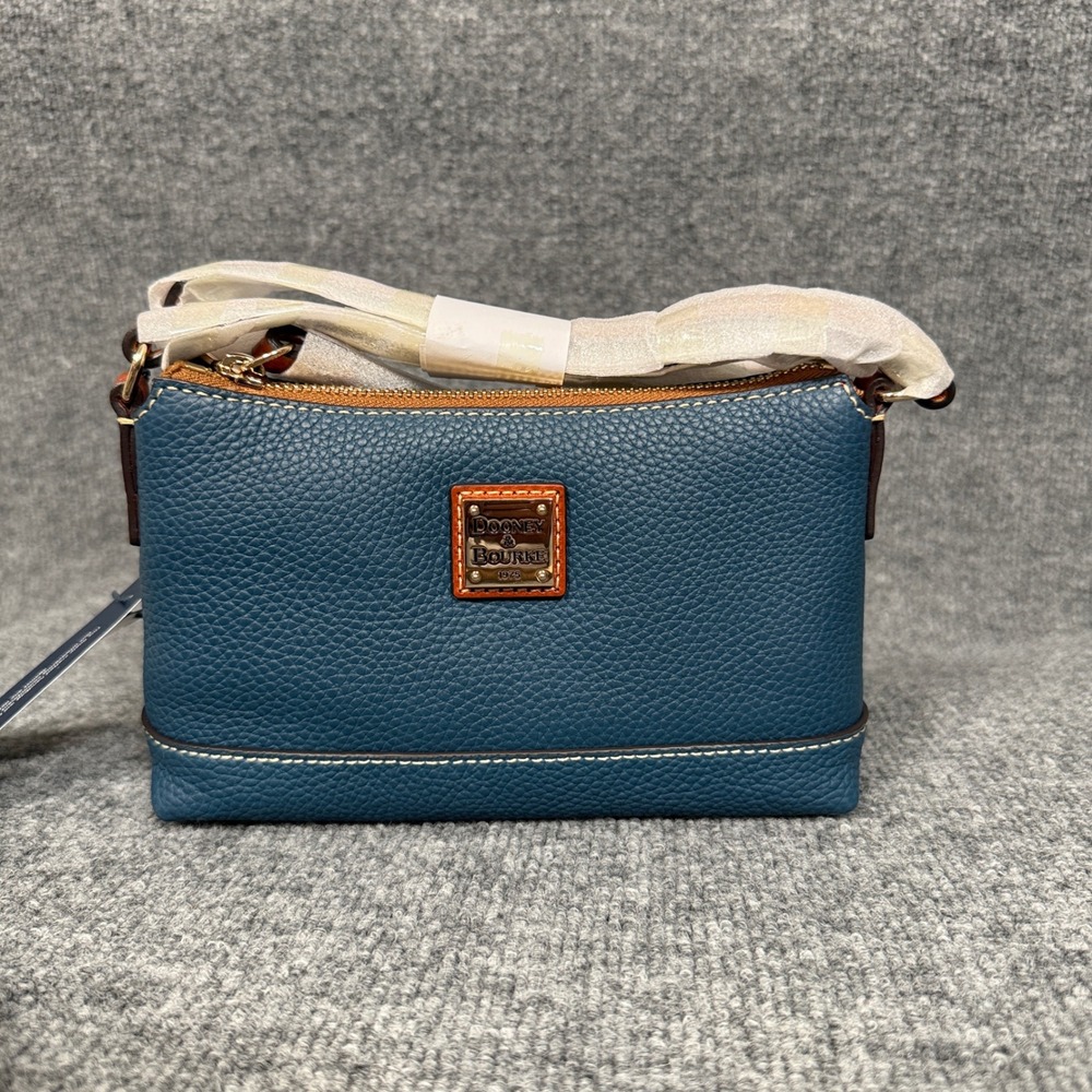 Dooney & Bourke Lizie Crossbody Bag Jeans Blue Pebble Leather Adjustable Strap